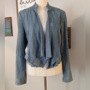 White House Black Market Blue Real Suede Leather Jacket, L